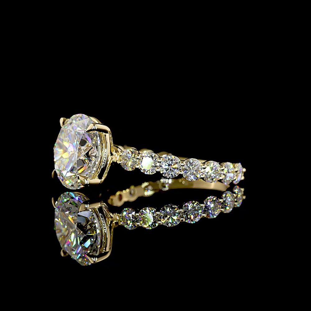 14K Yellow Gold Solitaire Ring with 4.17 Carat Round Lab Diamond Center and 1.42 Carat Diamond Shank - 5.59 Carat Total Weight, IGI Certified E VVS2 - Covaloro Fine Jewelry