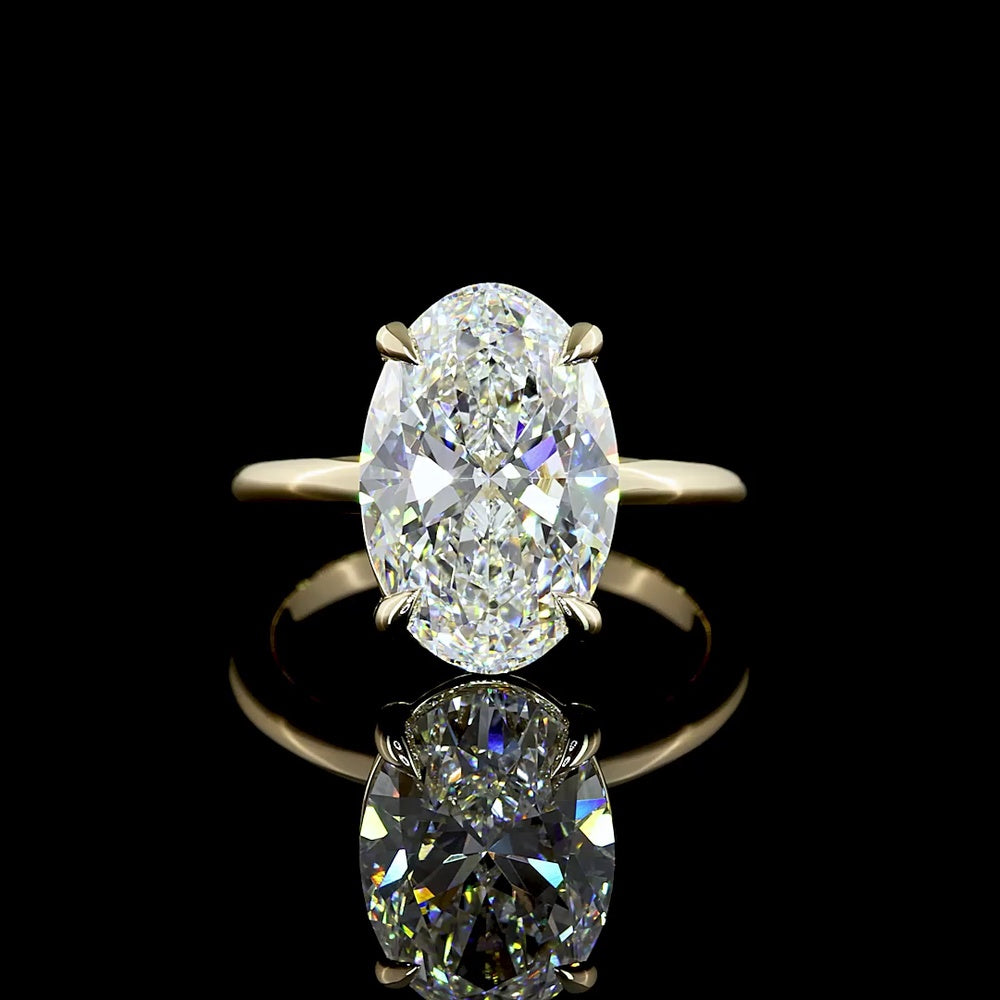 14K Yellow Gold Solitaire Ring with 5.16 Carat Oval Cut Lab Diamond - D VVS2 Clarity IGI Certified - Covaloro Fine Jewelry