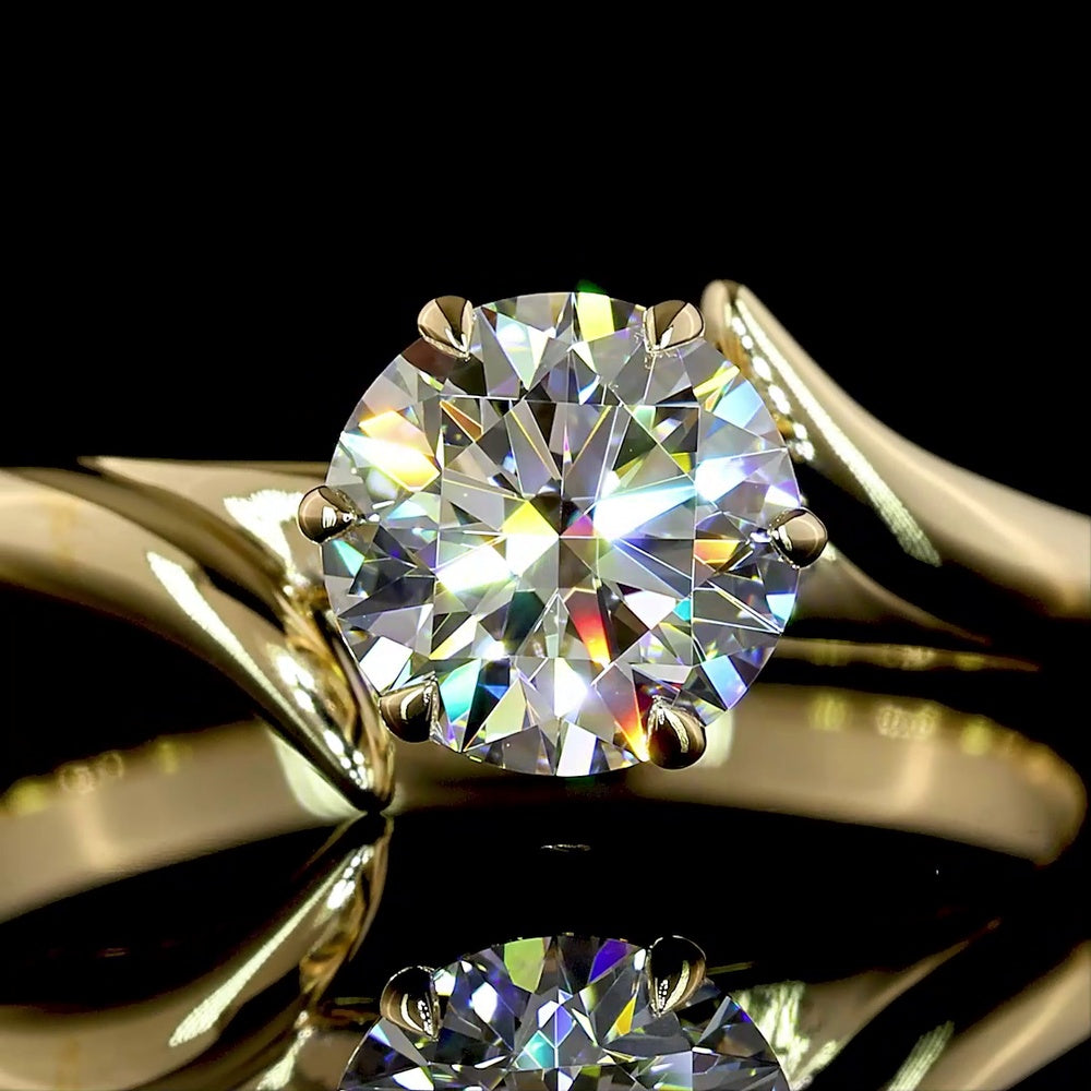 14K Yellow Gold Solitaire Ring with Bypass Setting and 1.01 Carat Round Lab-Grown Diamond - E-F Color VVS2 Clarity - Covaloro Fine Jewelry
