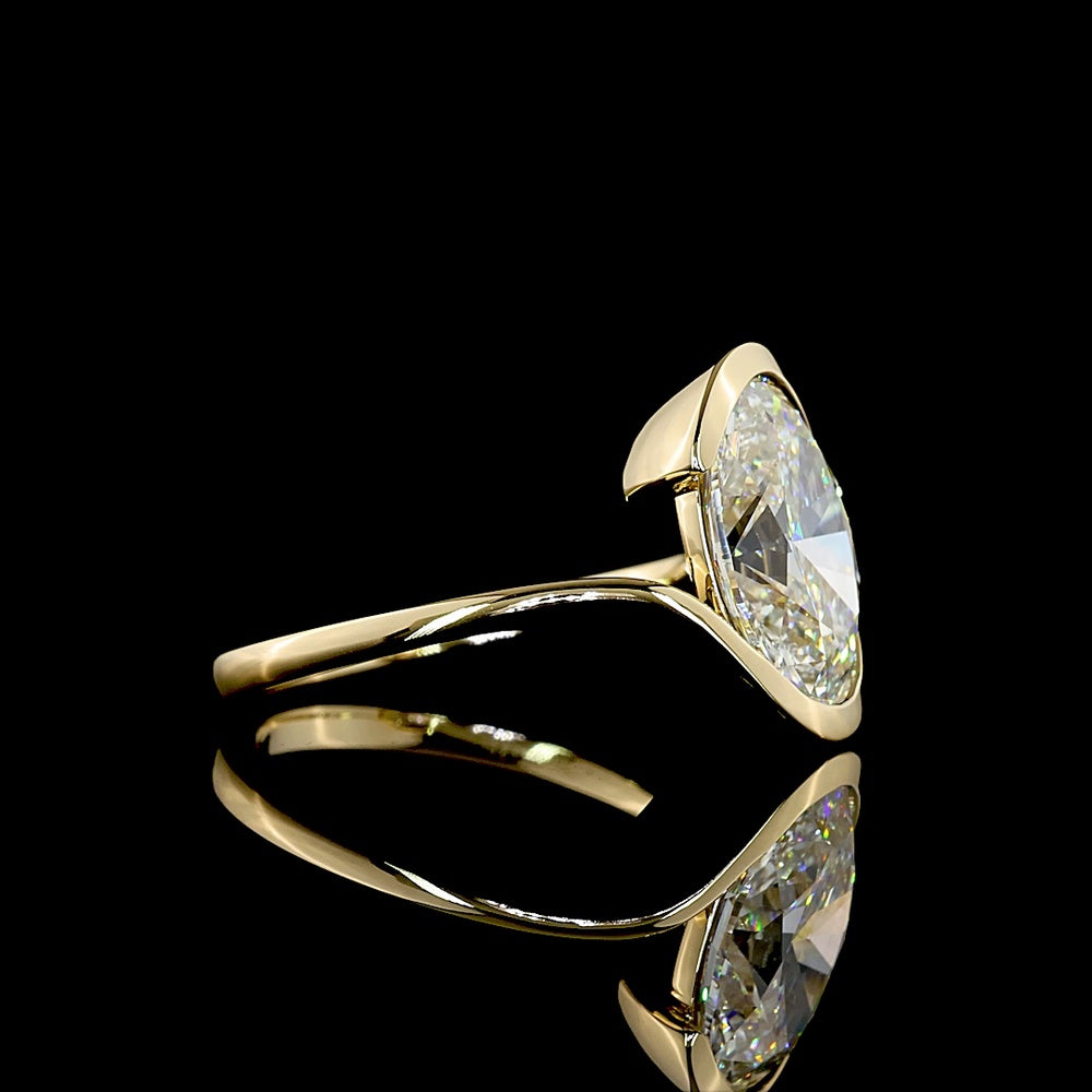 14K Yellow Gold Solitaire Ring with North-South Half Bezel Set Oval Cut Lab Diamond - 3.61 Carat Total Weight, E-F Color, VS1 Clarity - Covaloro Fine Jewelry