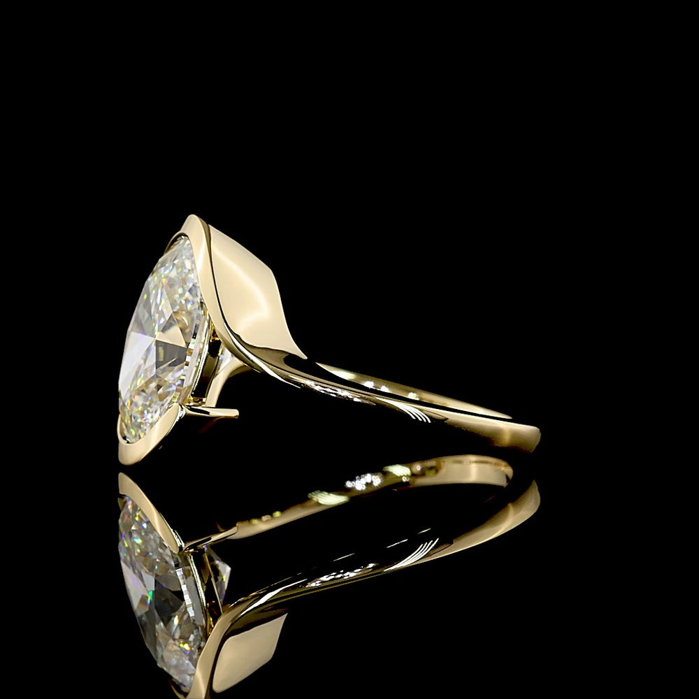 14K Yellow Gold Solitaire Ring with North-South Half Bezel Set Oval Cut Lab Diamond - 3.61 Carat Total Weight, E-F Color, VS1 Clarity - Covaloro Fine Jewelry