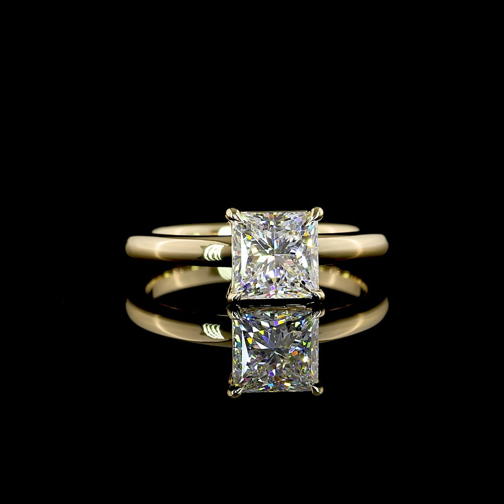 14K Yellow Gold Solitaire Ring with Princess Cut Lab Diamond - 1.54 Carat D VVS2, IGI Certified - Covaloro Fine Jewelry