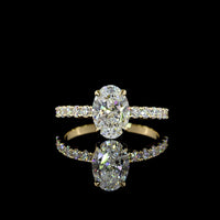 14K Yellow Gold Solitaire Shank Engagement Ring with 1.50 Carat Oval Cut Lab Diamond and 0.43 Carat Brilliant Cut Side Stones - 1.93 Carats Total Diamond Weight - Covaloro Fine Jewelry