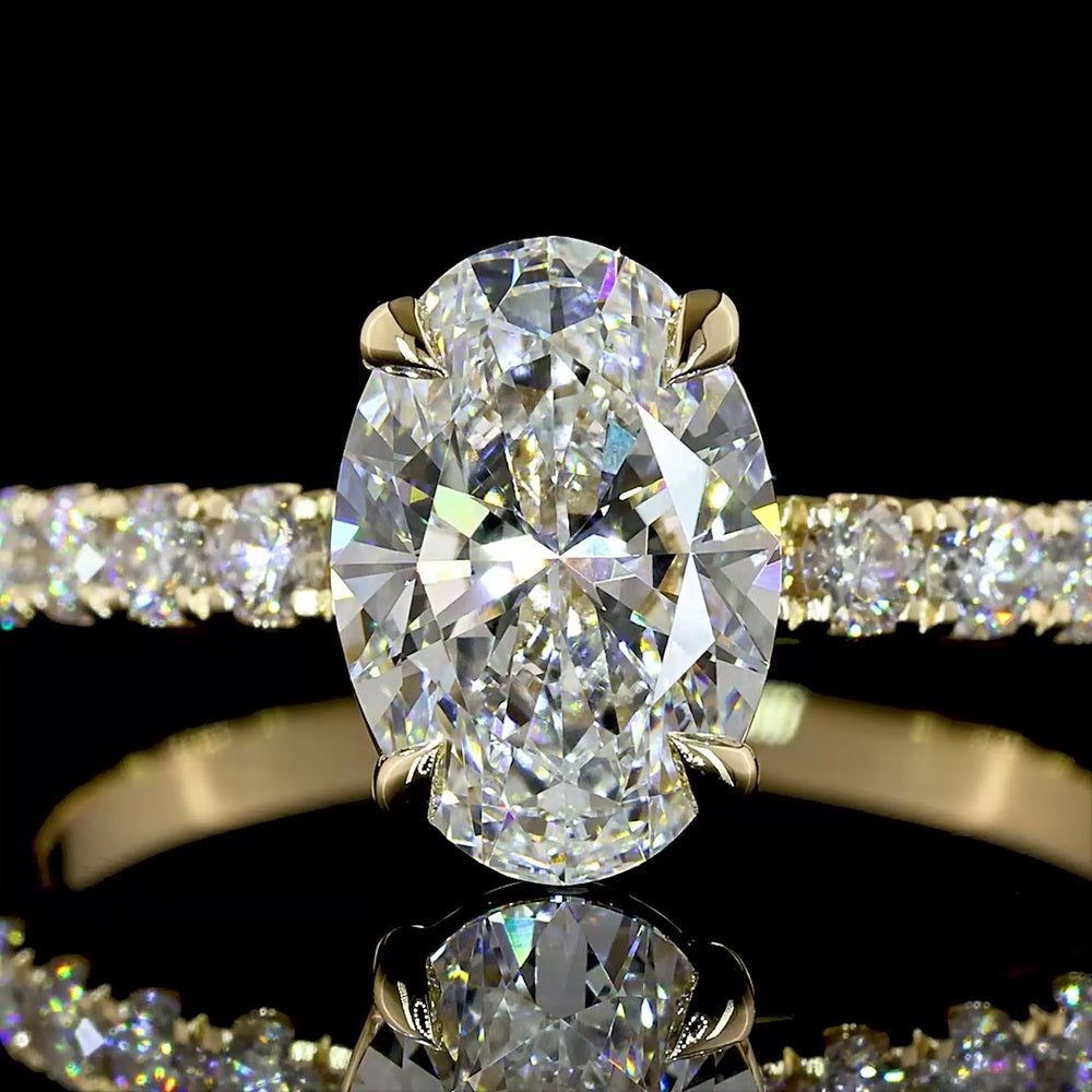 14K Yellow Gold Solitaire Shank Engagement Ring with 1.50 Carat Oval Cut Lab Diamond and 0.43 Carat Brilliant Cut Side Stones - 1.93 Carats Total Diamond Weight - Covaloro Fine Jewelry