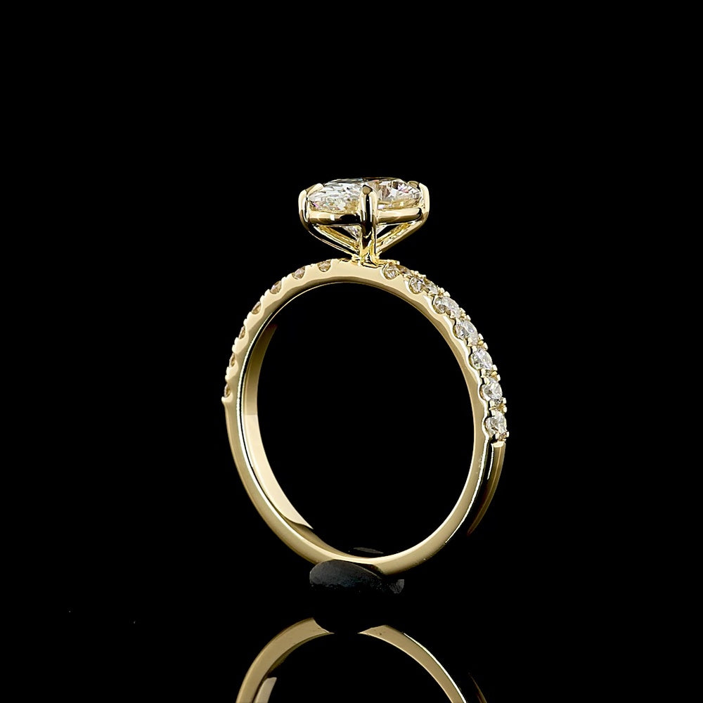 14K Yellow Gold Solitaire Shank Engagement Ring with 1.50 Carat Oval Cut Lab Diamond and 0.43 Carat Brilliant Cut Side Stones - 1.93 Carats Total Diamond Weight - Covaloro Fine Jewelry