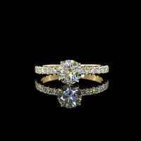 14K Yellow Gold Solitaire Shank Ring with 1.01 Carat Round Lab Diamond (D VS1) and 0.45 Carat Accent Diamonds, IGI Certified - 1.46 Carat Total Weight - Covaloro Fine Jewelry