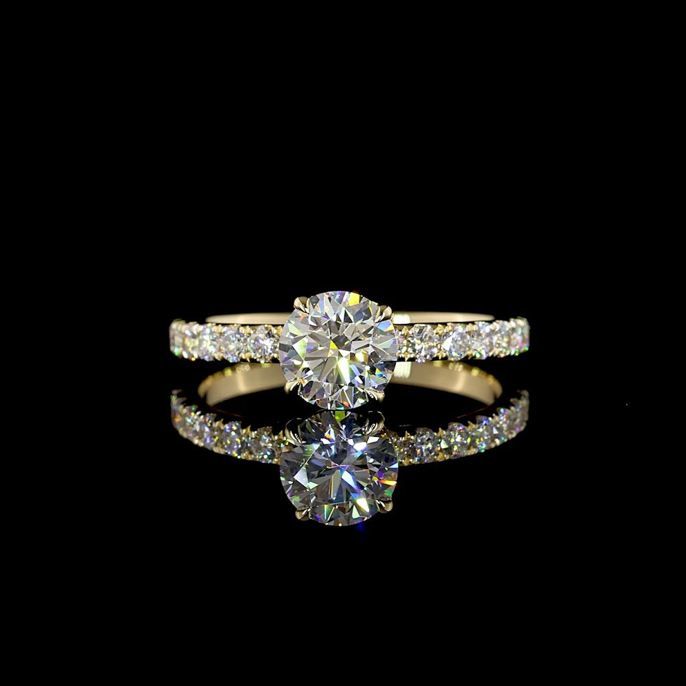 14K Yellow Gold Solitaire Shank Ring with 1.01 Carat Round Lab Diamond (D VS1) and 0.45 Carat Accent Diamonds, IGI Certified - 1.46 Carat Total Weight - Covaloro Fine Jewelry