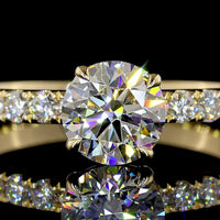 14K Yellow Gold Solitaire Shank Ring with 1.01 Carat Round Lab Diamond (D VS1) and 0.45 Carat Accent Diamonds, IGI Certified - 1.46 Carat Total Weight - Covaloro Fine Jewelry
