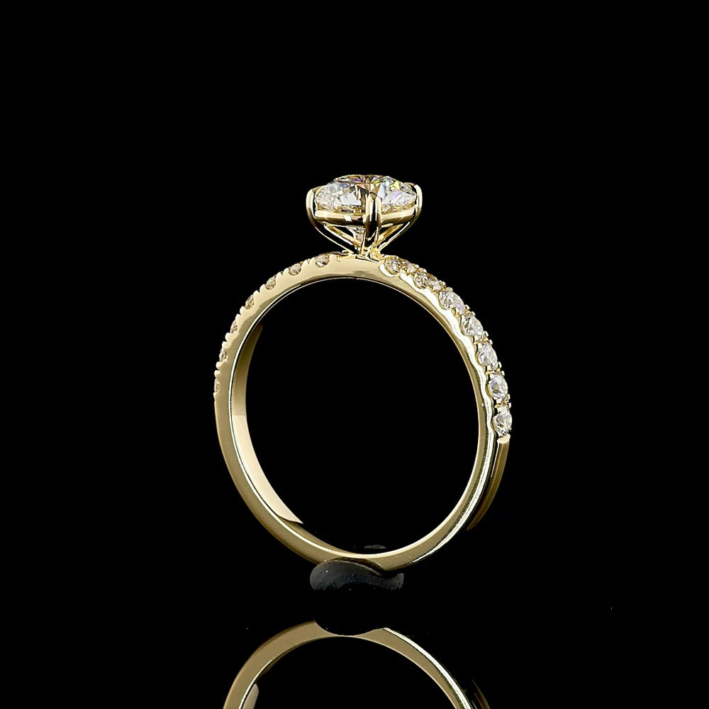 14K Yellow Gold Solitaire Shank Ring with 1.01 Carat Round Lab Diamond (D VS1) and 0.45 Carat Accent Diamonds, IGI Certified - 1.46 Carat Total Weight - Covaloro Fine Jewelry