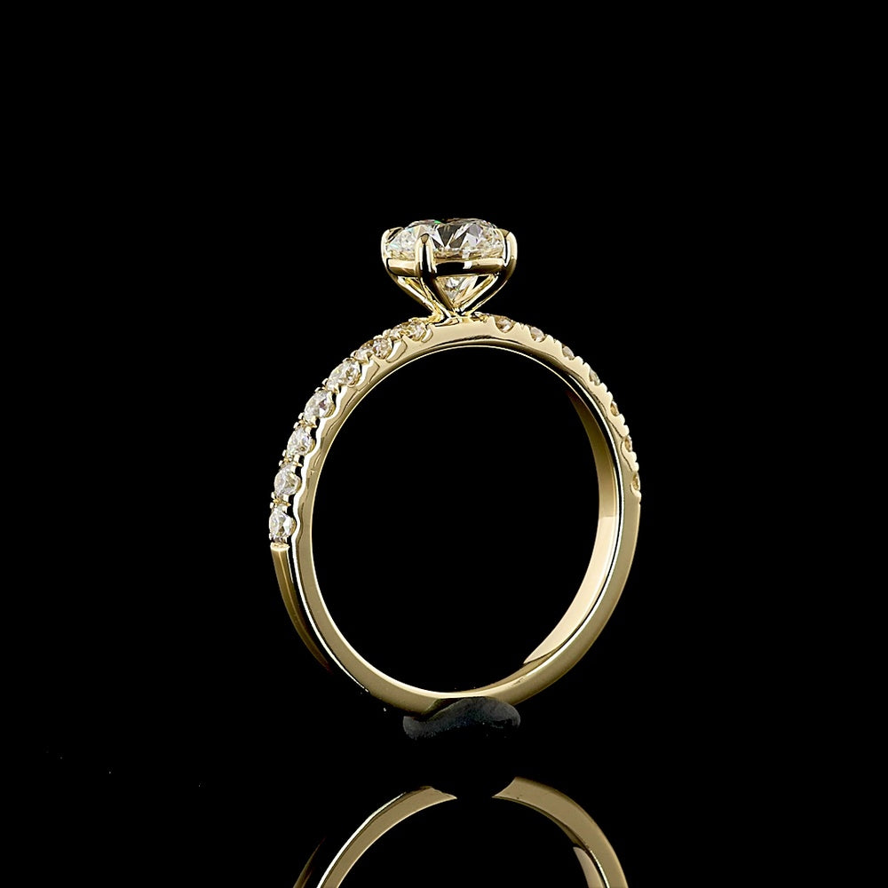 14K Yellow Gold Solitaire Shank Ring with 1.01 Carat Round Lab Diamond (D VS1) and 0.45 Carat Accent Diamonds, IGI Certified - 1.46 Carat Total Weight - Covaloro Fine Jewelry