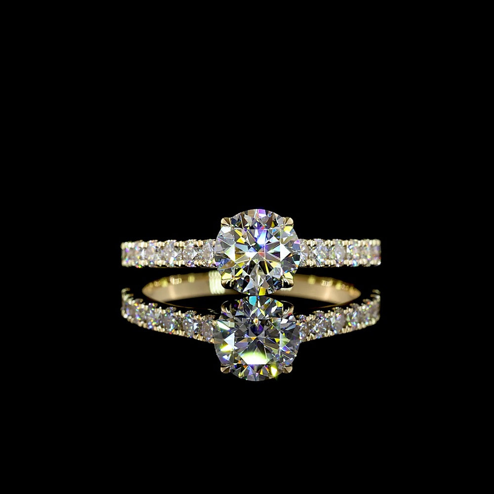 14K Yellow Gold Solitaire Shank Ring with 1.03 Carat Round Brilliant D VVS1 Lab Diamond and 0.51 Carat Accent Lab Diamonds - IGI Certified Total 1.54 Carats - Covaloro Fine Jewelry