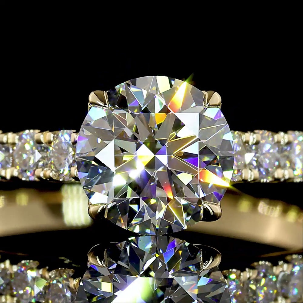 14K Yellow Gold Solitaire Shank Ring with 1.03 Carat Round Brilliant D VVS1 Lab Diamond and 0.51 Carat Accent Lab Diamonds - IGI Certified Total 1.54 Carats - Covaloro Fine Jewelry
