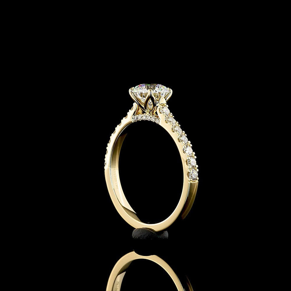 14K Yellow Gold Solitaire Shank Ring with 1.03 Carat Round Brilliant D VVS1 Lab Diamond and 0.51 Carat Accent Lab Diamonds - IGI Certified Total 1.54 Carats - Covaloro Fine Jewelry