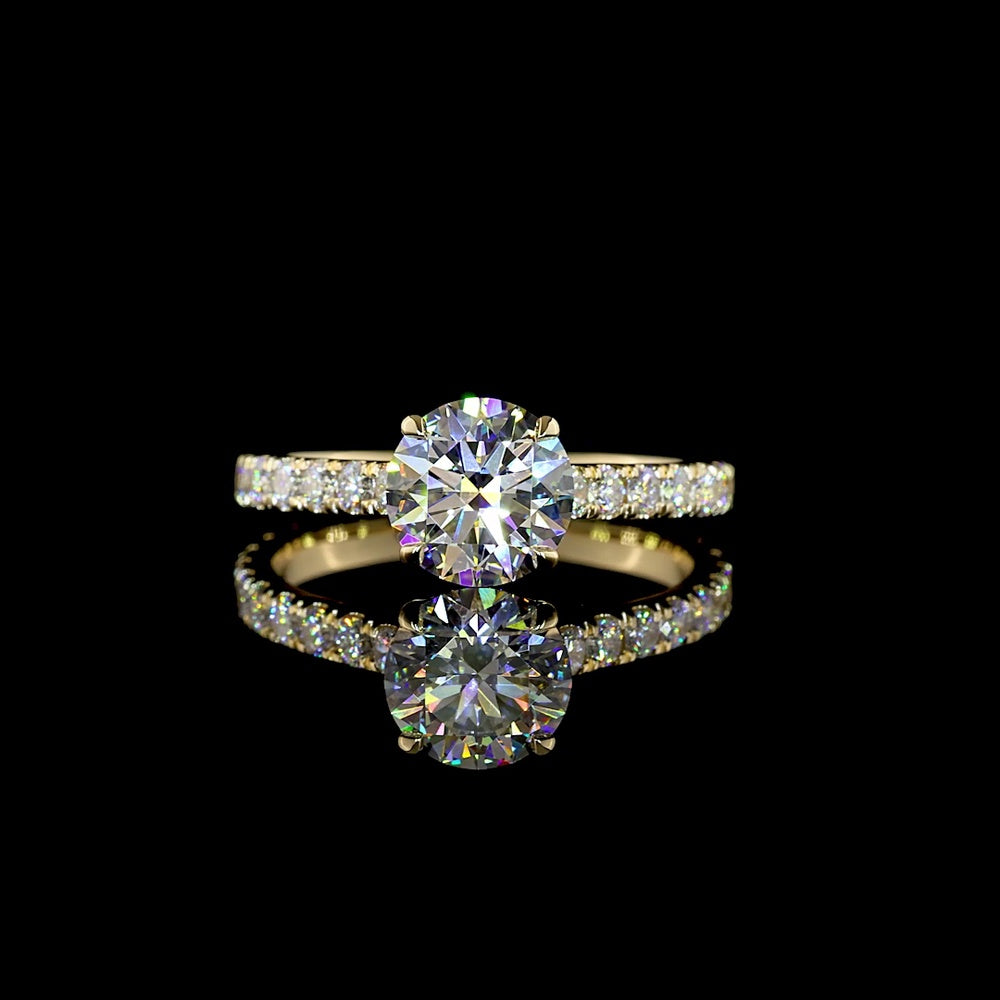 14K Yellow Gold Solitaire Shank Ring with 1.51 Carats Round Brilliant D VVS2 Center and 0.68 Carats Accent Lab Diamonds - Total 2.19 Carats IGI Certified - Covaloro Fine Jewelry