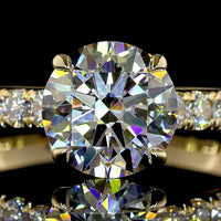 14K Yellow Gold Solitaire Shank Ring with 1.51 Carats Round Brilliant D VVS2 Center and 0.68 Carats Accent Lab Diamonds - Total 2.19 Carats IGI Certified - Covaloro Fine Jewelry
