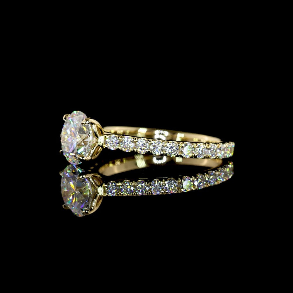 14K Yellow Gold Solitaire Shank Ring with 1.51 Carats Round Brilliant D VVS2 Center and 0.68 Carats Accent Lab Diamonds - Total 2.19 Carats IGI Certified - Covaloro Fine Jewelry