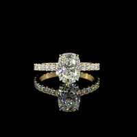 14K Yellow Gold Solitaire Shank Ring with 2.02 Carat Cushion Brilliant Cut D VVS2 Lab Diamond and 0.66 Carat Round Diamond Accents - 2.68 Total Carat Weight - Covaloro Fine Jewelry