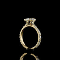 14K Yellow Gold Solitaire Shank Ring with 2.02 Carat Cushion Brilliant Cut D VVS2 Lab Diamond and 0.66 Carat Round Diamond Accents - 2.68 Total Carat Weight - Covaloro Fine Jewelry
