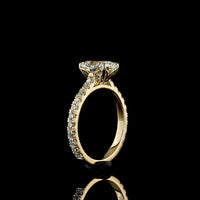 14K Yellow Gold Solitaire Shank Ring with 2.02 Carat Cushion Brilliant Cut D VVS2 Lab Diamond and 0.66 Carat Round Diamond Accents - 2.68 Total Carat Weight - Covaloro Fine Jewelry