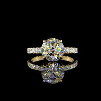 14K Yellow Gold Solitaire Shank Ring with 2.52 Carat Round Lab D VVS2 Diamond and 0.42 Carat Accent Diamonds - 2.94 Carat Total Weight - Covaloro Fine Jewelry