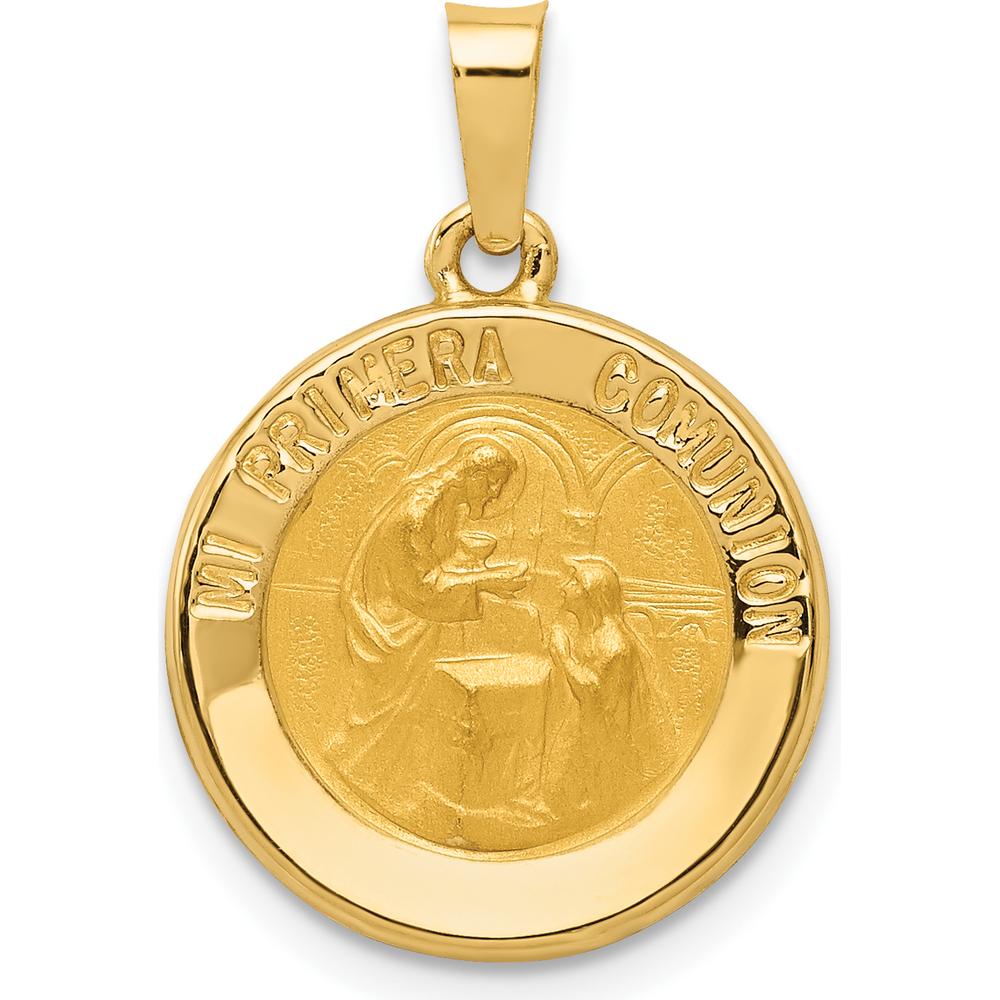 14K Yellow Gold Spanish Mi Primera Comunion Medal Pendant with Polished and Satin Finish - 22.9mm Length by Oro Pregiato