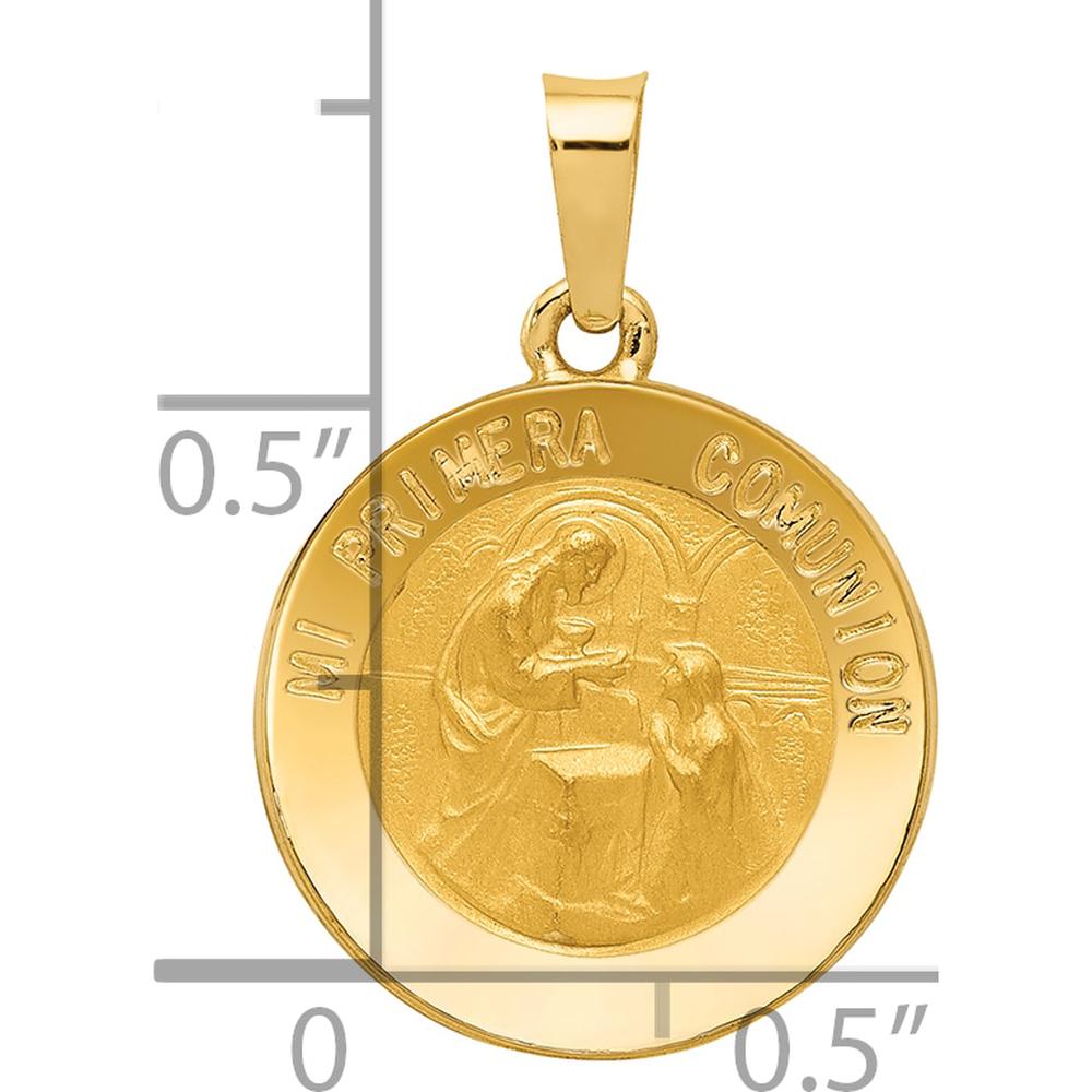 14K Yellow Gold Spanish Mi Primera Comunion Medal Pendant with Polished and Satin Finish - 22.9mm Length by Oro Pregiato