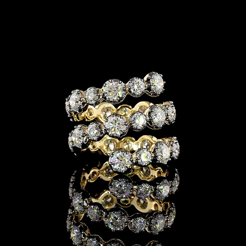 14K Yellow Gold Special Eternity Band with Black Rhodium Accents and 4.59 Carat Lab Grown Round Cut Diamonds (E-VS1) - Covaloro Fine Jewelry