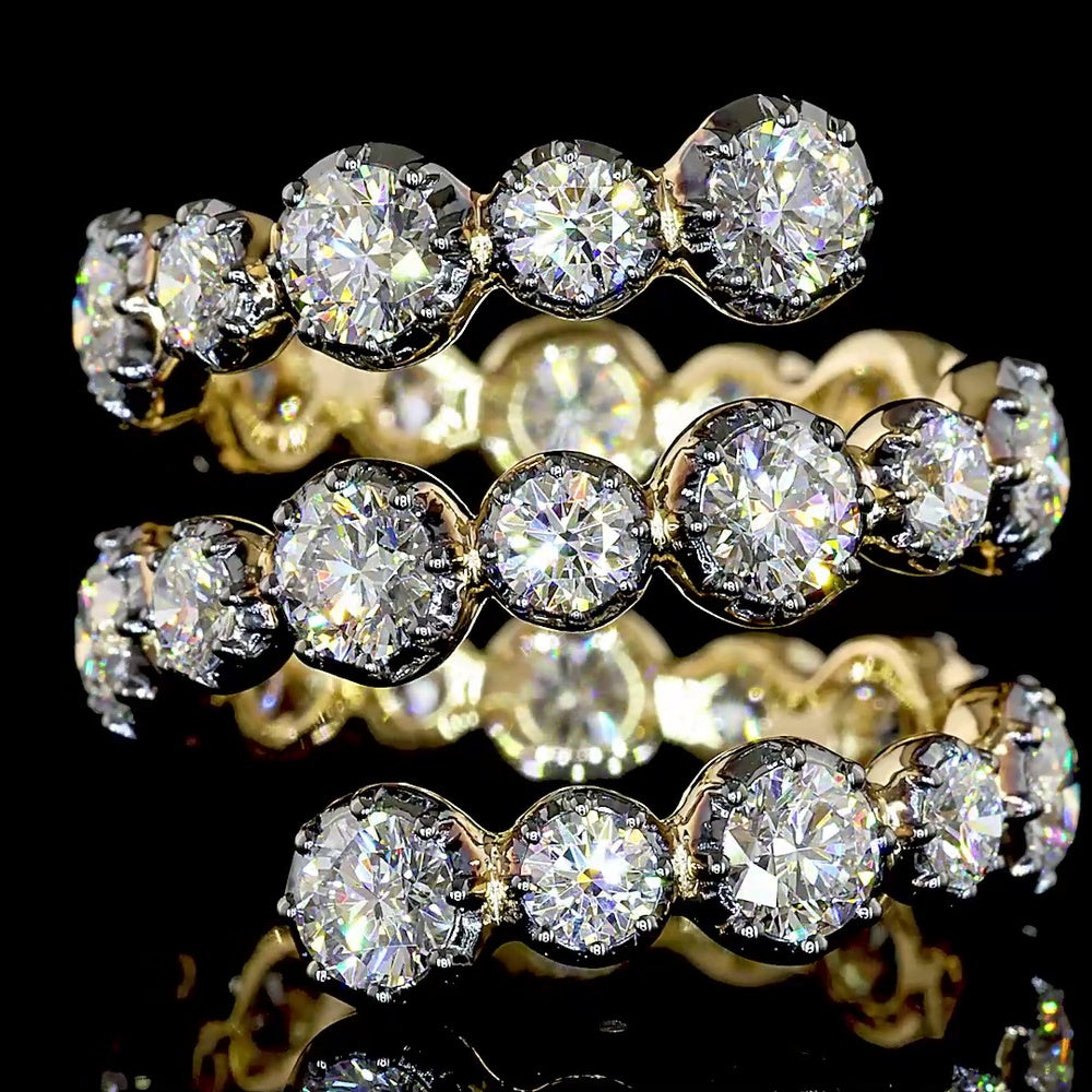 14K Yellow Gold Special Eternity Band with Black Rhodium Accents and 4.59 Carat Lab Grown Round Cut Diamonds (E-VS1) - Covaloro Fine Jewelry