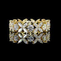 14K Yellow Gold Special Eternity Band with Floral Motif - 8 Round and 32 Marquise Cut Lab Diamonds - 2.35 Total Carat Weight - Covaloro Fine Jewelry