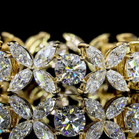 14K Yellow Gold Special Eternity Band with Floral Motif - 8 Round and 32 Marquise Cut Lab Diamonds - 2.35 Total Carat Weight - Covaloro Fine Jewelry