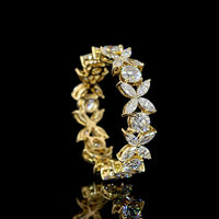 14K Yellow Gold Special Eternity Band with Floral Motif - 8 Round and 32 Marquise Cut Lab Diamonds - 2.35 Total Carat Weight - Covaloro Fine Jewelry