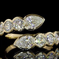 14K Yellow Gold Special Inclined Ring with Pear and Round Lab Diamonds - 2.82 Carats Total Diamond Weight - Covaloro Fine Jewelry