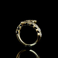 14K Yellow Gold Special Inclined Ring with Pear and Round Lab Diamonds - 2.82 Carats Total Diamond Weight - Covaloro Fine Jewelry
