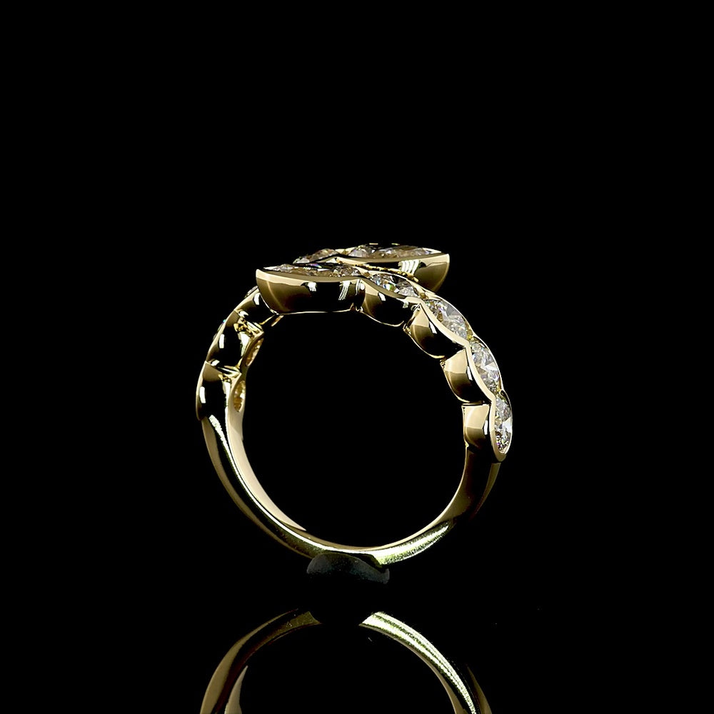 14K Yellow Gold Special Inclined Ring with Pear and Round Lab Diamonds - 2.82 Carats Total Diamond Weight - Covaloro Fine Jewelry