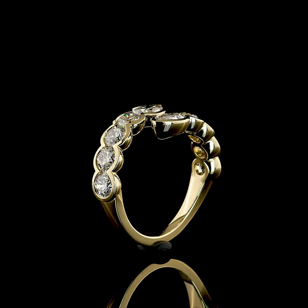 14K Yellow Gold Special Inclined Ring with Pear and Round Lab Diamonds - 2.82 Carats Total Diamond Weight - Covaloro Fine Jewelry