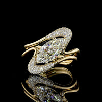 14K Yellow Gold Special Ring with 1.81 Carat F VVS2 Marquise Lab Diamond and 0.40 Carat Brilliant Round Accent Lab Diamonds - 2.21 Carat Total Diamond Weight - Covaloro Fine Jewelry