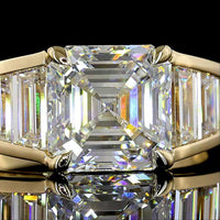 14K Yellow Gold Special Ring with 3.03 Carat Asscher Cut Lab Diamond and Trapezoid and Baguette Diamonds - 4.92 Carat Total Diamond Weight - Covaloro Fine Jewelry