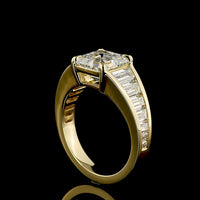 14K Yellow Gold Special Ring with 3.03 Carat Asscher Cut Lab Diamond and Trapezoid and Baguette Diamonds - 4.92 Carat Total Diamond Weight - Covaloro Fine Jewelry