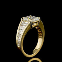 14K Yellow Gold Special Ring with 3.03 Carat Asscher Cut Lab Diamond and Trapezoid and Baguette Diamonds - 4.92 Carat Total Diamond Weight - Covaloro Fine Jewelry
