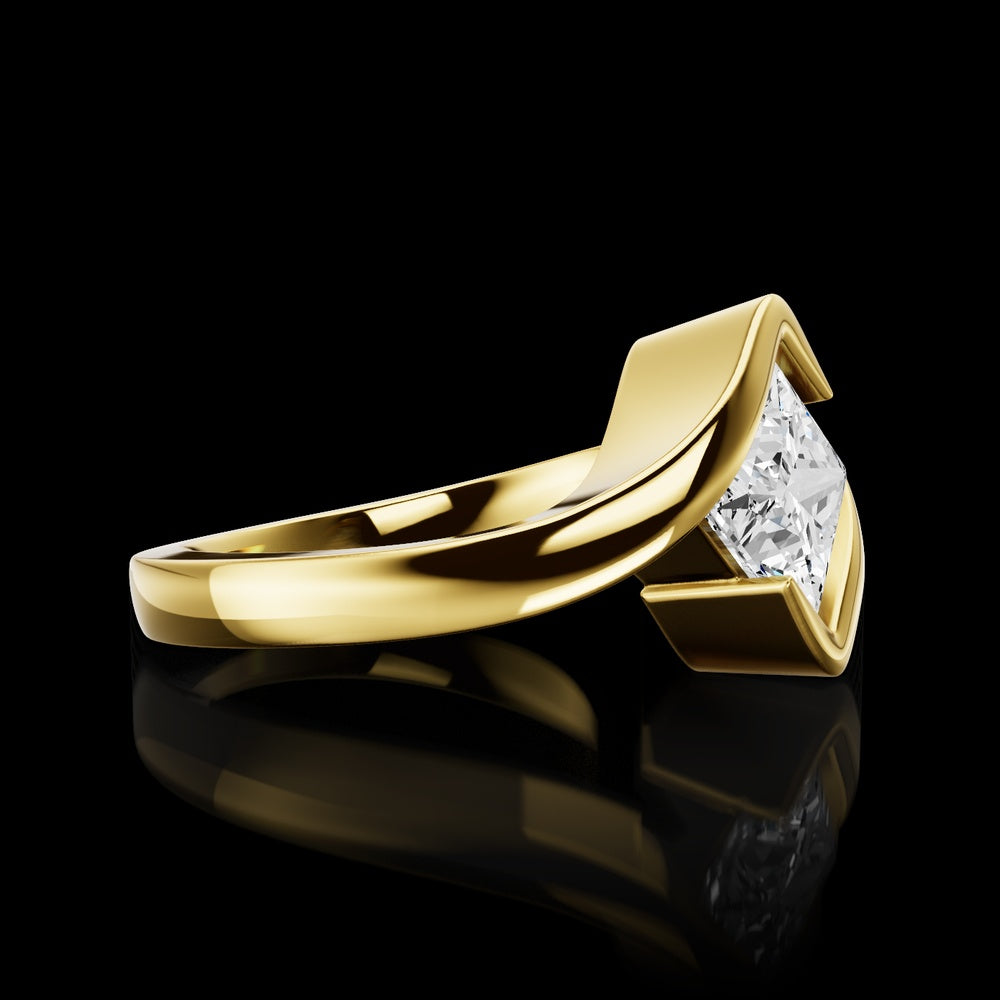 14K Yellow Gold Special Ring with Half Bezel Set Princess Cut Lab Diamond - 1.35 Carat Total Weight, E-F Color, VVS2 Clarity, GIA Certified - Covaloro Fine Jewelry