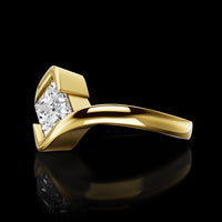 14K Yellow Gold Special Ring with Half Bezel Set Princess Cut Lab Diamond - 1.35 Carat Total Weight, E-F Color, VVS2 Clarity, GIA Certified - Covaloro Fine Jewelry