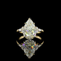 14K Yellow Gold Special Ring with North-South Pear Shape Lab Diamond and Marquise & Round Accents - 4.76 Carats Total Diamond Weight - Covaloro Fine Jewelry