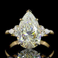 14K Yellow Gold Special Ring with North-South Pear Shape Lab Diamond and Marquise & Round Accents - 4.76 Carats Total Diamond Weight - Covaloro Fine Jewelry