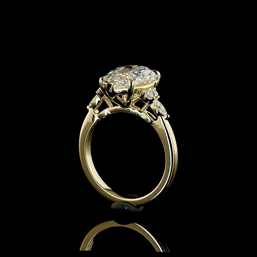 14K Yellow Gold Special Ring with North-South Pear Shape Lab Diamond and Marquise & Round Accents - 4.76 Carats Total Diamond Weight - Covaloro Fine Jewelry