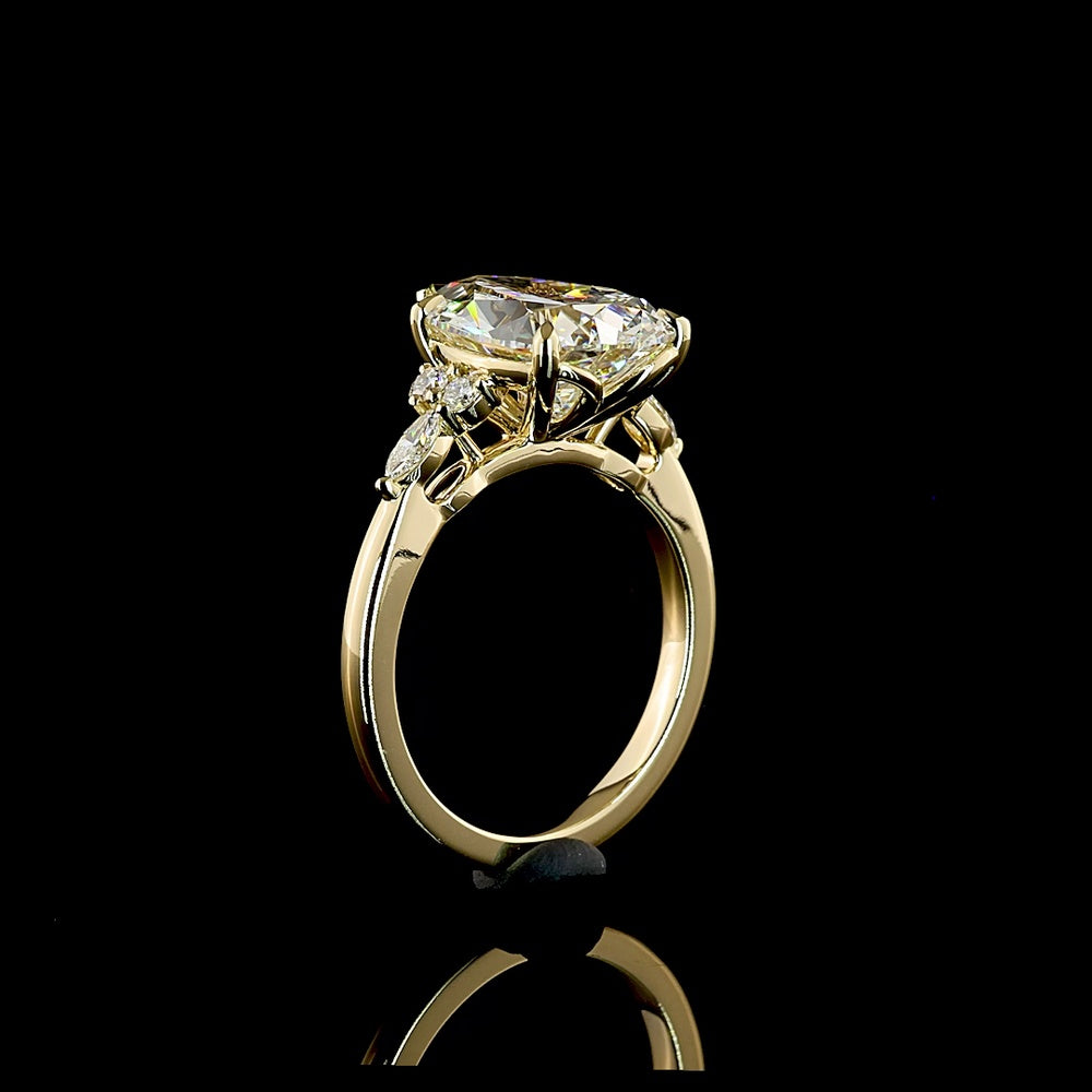 14K Yellow Gold Special Ring with North-South Pear Shape Lab Diamond and Marquise & Round Accents - 4.76 Carats Total Diamond Weight - Covaloro Fine Jewelry