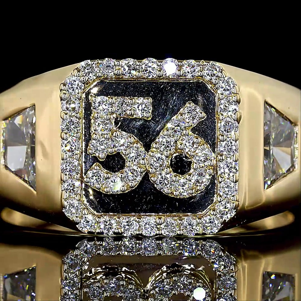 14K Yellow Gold Special Ring with Trapezoid Cut Lab Diamond and Number 56 Diamond Accents - 0.51 Total Carat Weight - Covaloro Fine Jewelry