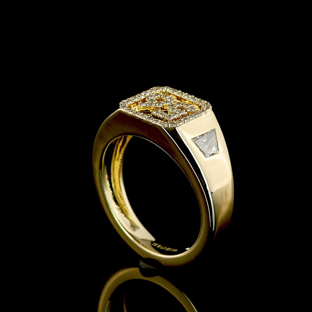 14K Yellow Gold Special Ring with Trapezoid Cut Lab Diamond and Number 56 Diamond Accents - 0.51 Total Carat Weight - Covaloro Fine Jewelry