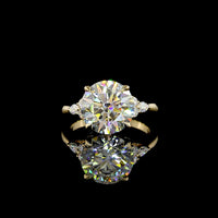 14K Yellow Gold Special Round Ring with 4.53 Carats Brilliant Cut Lab Diamond and Marquise Accent Diamonds - 4.78 Carats Total Diamond Weight - Covaloro Fine Jewelry