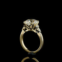 14K Yellow Gold Special Round Ring with 4.53 Carats Brilliant Cut Lab Diamond and Marquise Accent Diamonds - 4.78 Carats Total Diamond Weight - Covaloro Fine Jewelry