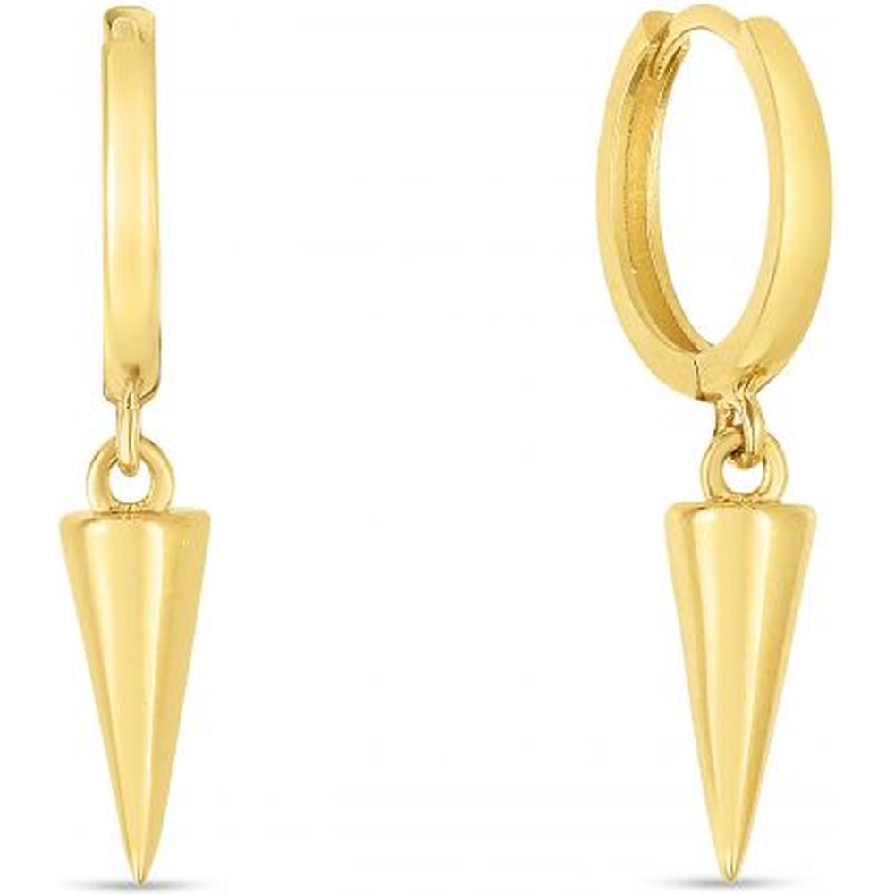 14K Yellow Gold Spike Drop Hoop Earrings with Polished Finish - Spring 2022 Collection by Orozza Fine Jewelry